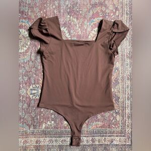 Large PinkmStyle Women’s Brown double lined Tulip sleeve square neck bodysuit
